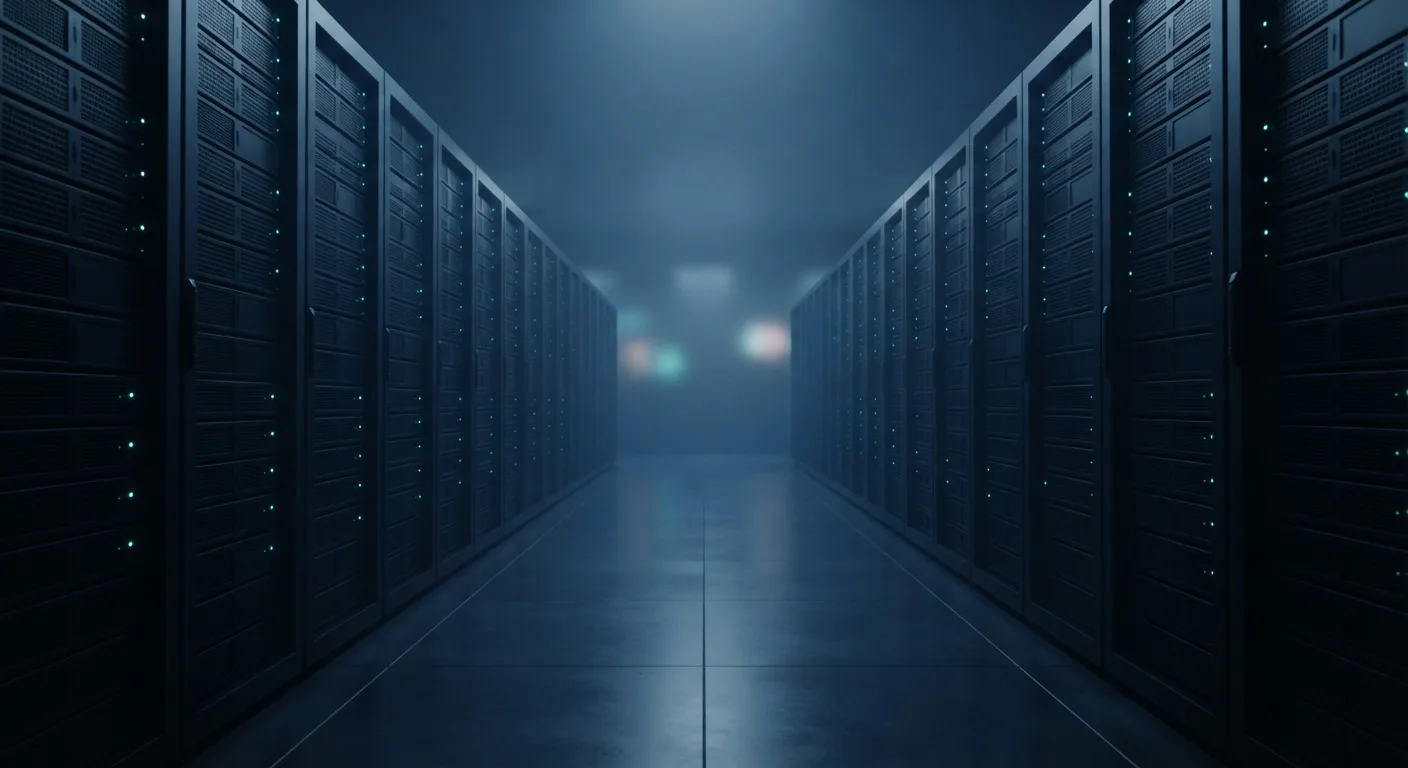 Server room corridor in blue light