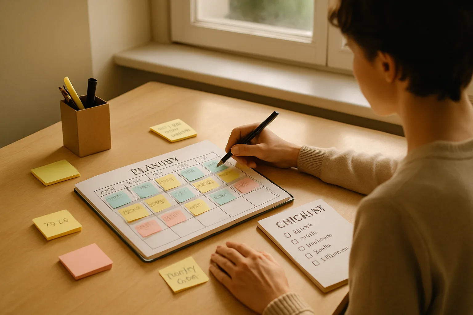 Person organizing tasks with a color-coded planner, illustrating ADHD counseling in Longwood FL