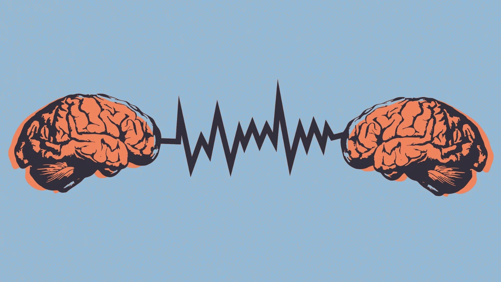 Illustration of two brains connected by a calming pulse wave, representing anxiety and depression counseling in Longwood FL